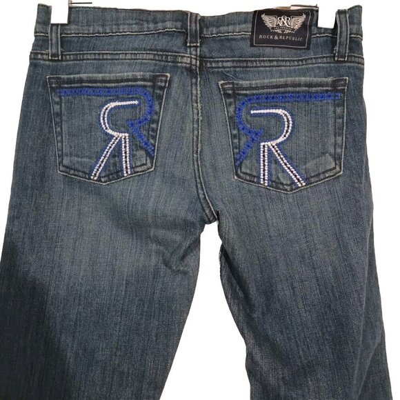 Rock & Republic Jeans Women's 26 Bootcut Kasandra Low Rise Embroidered 30x29.5 - Picture 2 of 8